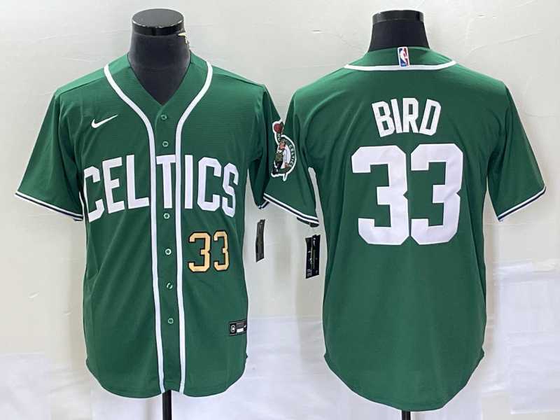 Mens Boston Celtics #33 Larry Bird Number Green Stitched Baseball Jersey